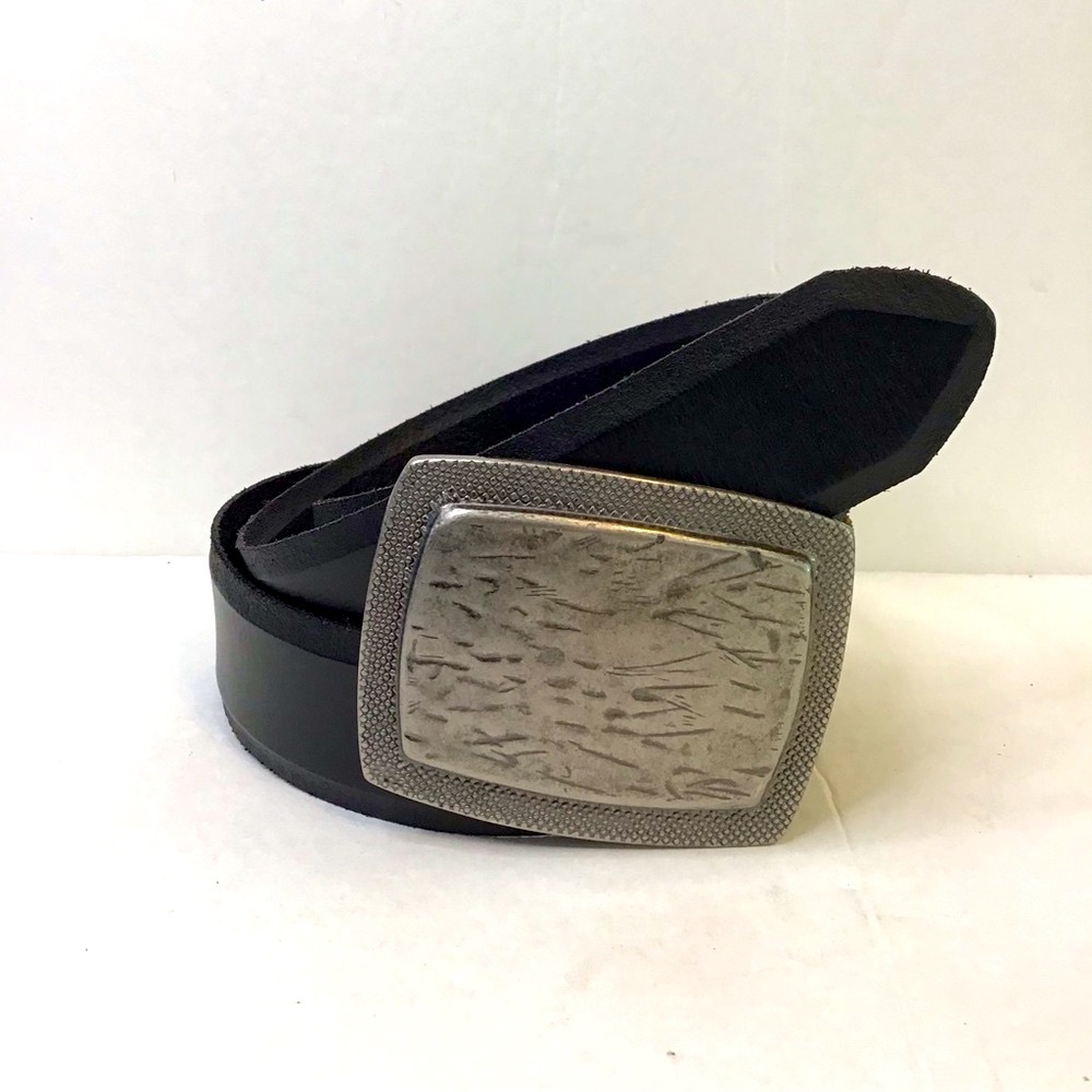 LEVI'S Men's Black Leather Interchangeable Silver Rectangle Buckle Belt L NEW